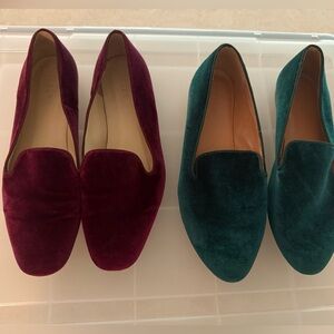 J. Crew Women's Velvet Loafers - Deep Red and Dark Green